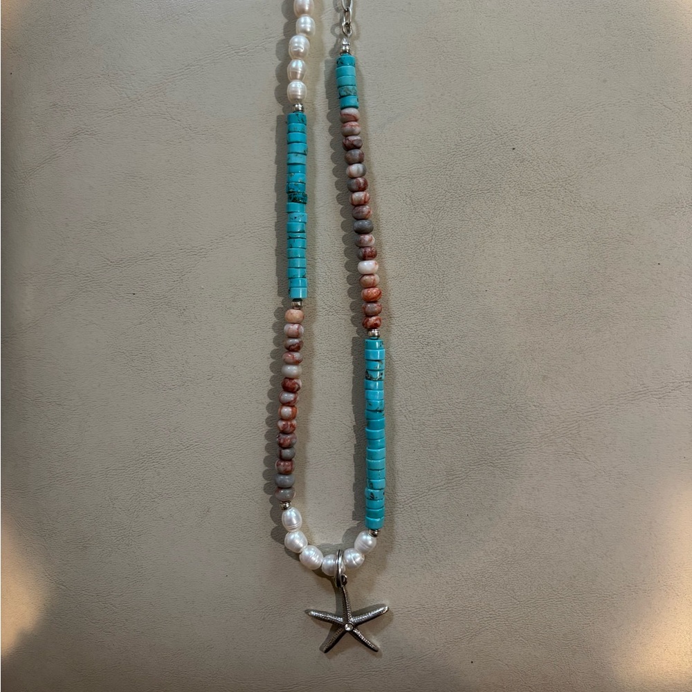 Turquoise and Pearl Starfish Necklace